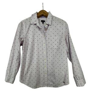 Talbots Womens Button Shirt Sz 8 LS Lilac Stripe Navy Polka Dot Classic Preppy